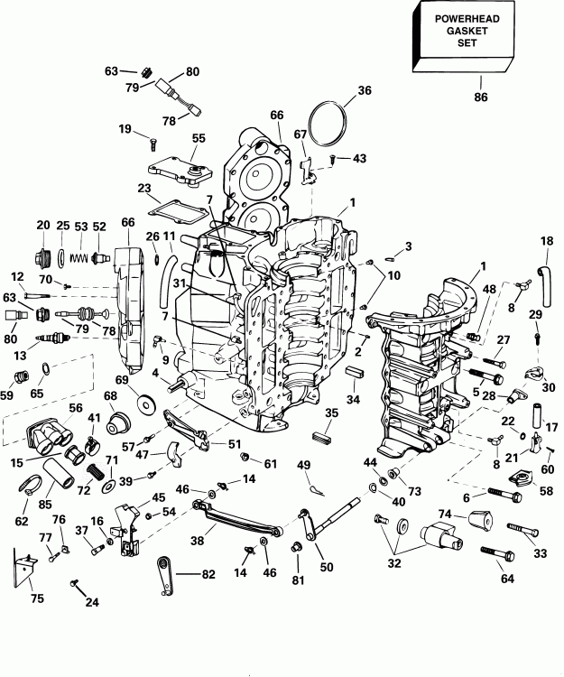 �������� ����� EVINRUDE E105WELSIF commercial, elec start, 20 in  - linder & Crankcase / linder & ������ ���������