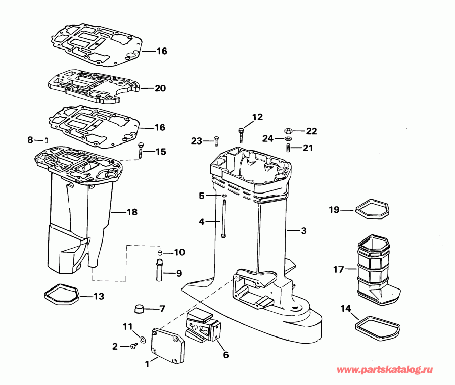  EVINRUDE E105WRLSIF commercial, rope start, 20 in  - haust Housing / haust ������