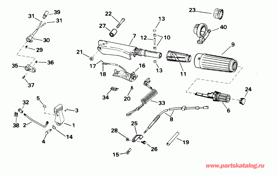 ��������� �������� ����� Evinrude E10R4SID 4-stroke, rope start, tiller, 1  - ee������ & ������������� Handle - eering & Shift Handle