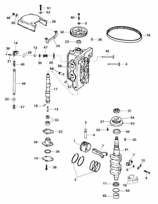 ��������� ����� EVINRUDE E10RV4SIC 4-stroke, rope start, tiller,   - linder Head & Crankshaft