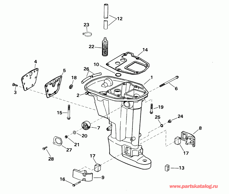 ����� ������� E10TEX4SID 4-stroke, elec start, tiller,  - haust ������ - haust Housing