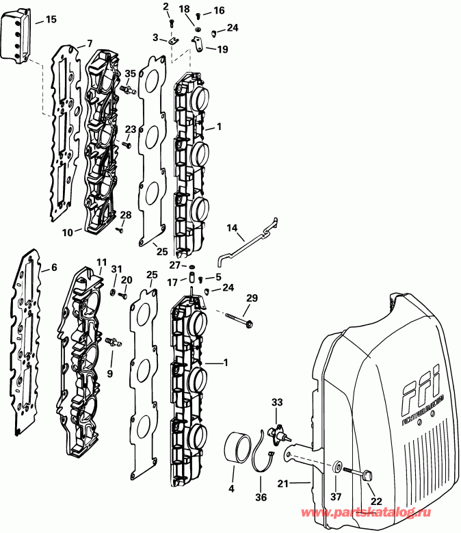 ��������� ��������� Evinrude E150FCXSIF FFI, elec start, TNT, 25 in s  - take ��������� / take Manifold