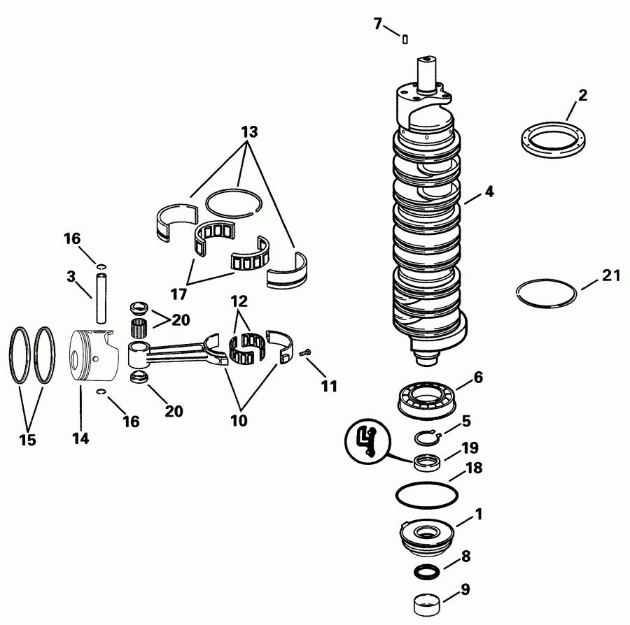 ��������� �������� ����� EVINRUDE E150FPXSIF FFI, elec start, TNT, 25 in s  - ank��� & ������ / ankshaft & Pistons