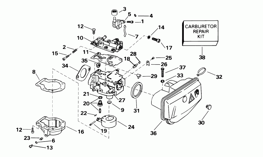 ��������� ����� Evinrude E15WRSIR commercial, rope start, tiller,  - rburetor / rburetor