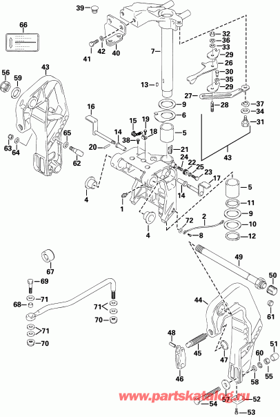 ��������� ����� EVINRUDE E25R4SIC 4-Stroke, Rope Start, Tiller, 1  - ern & Swivel Bracket / ern & ���������� ���������