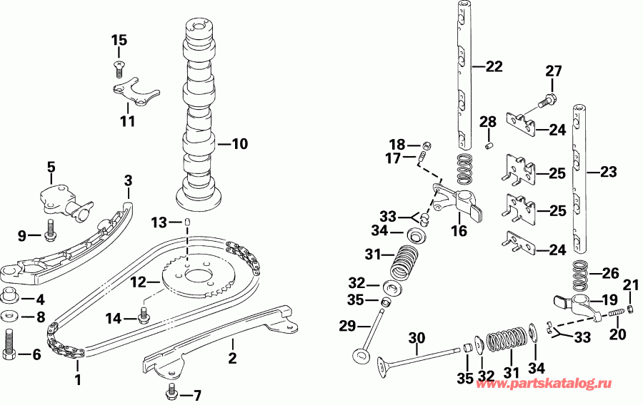 ��������� ����� Evinrude E25RL4SIC 4-Stroke, Rope Start, Tiller,   - m��� & ������ / mshaft & Valve