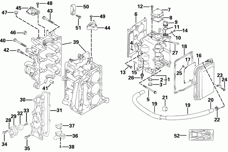     E25RL4SIC 4-Stroke, Rope Start, Tiller,   - linder & Crankcase / linder &  