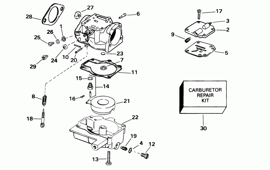 ��������� ����� EVINRUDE E25WRLSIR commercial, rope start, tiller  - rburetor