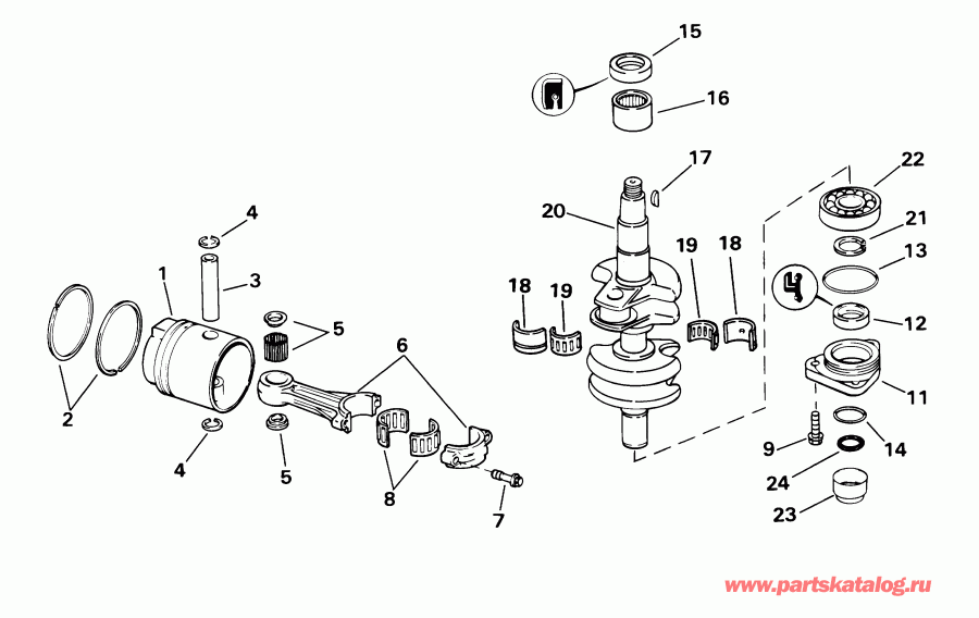 �������� ��������� ����� ������� E25WRSIR commercial, rope start, tiller,  - ankshaft & Piston