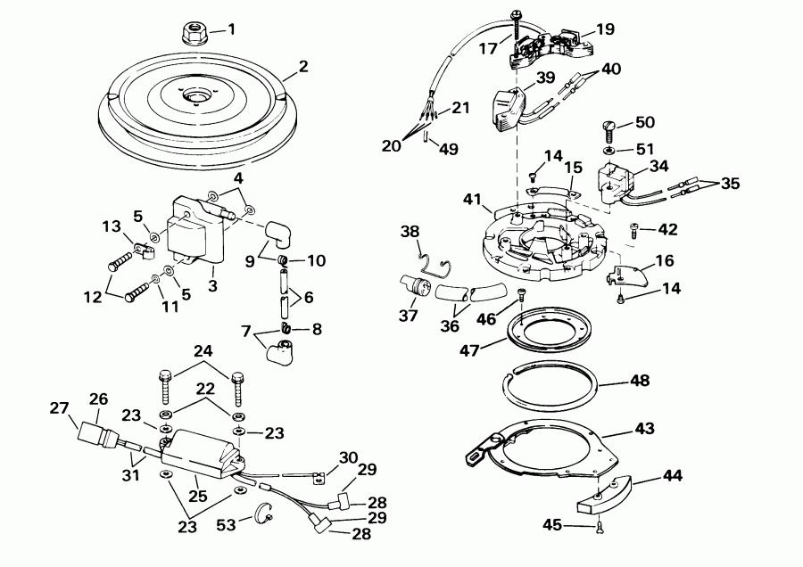 ����� EVINRUDE E25WRSIR commercial, rope start, tiller,  - nition / nition