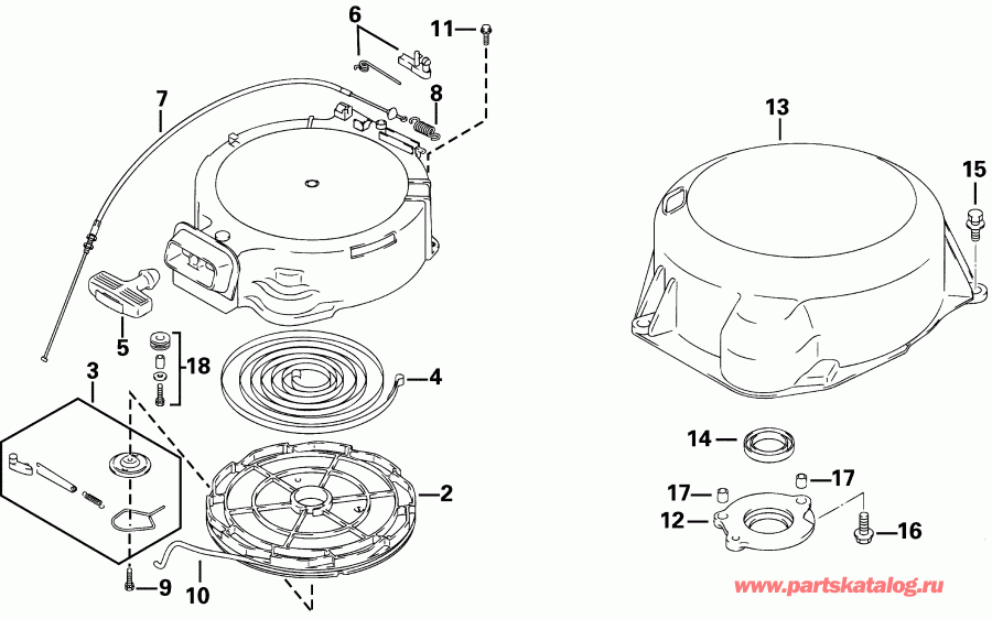 ��������� ����� Evinrude E30R4SIC 4-Stroke, Rope Start, Tiller, 1  - wind Starter & Under Oil Seal / wind ������� & ������ �������
