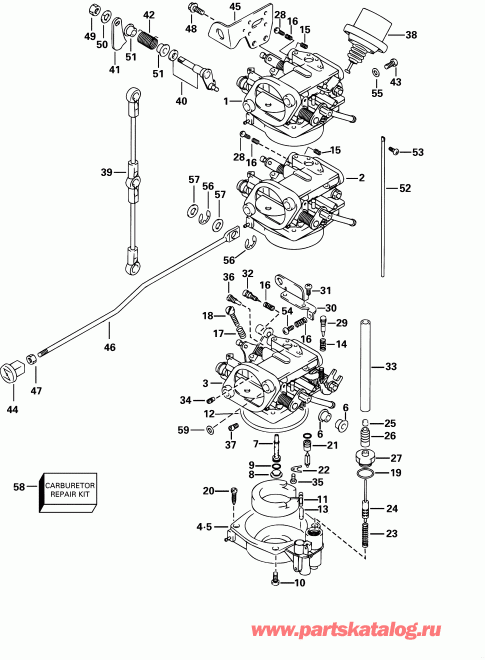 ��������� �������� ����� EVINRUDE E30RL4SIC 4-Stroke, Rope Start, Tiller,   - rburetor / rburetor