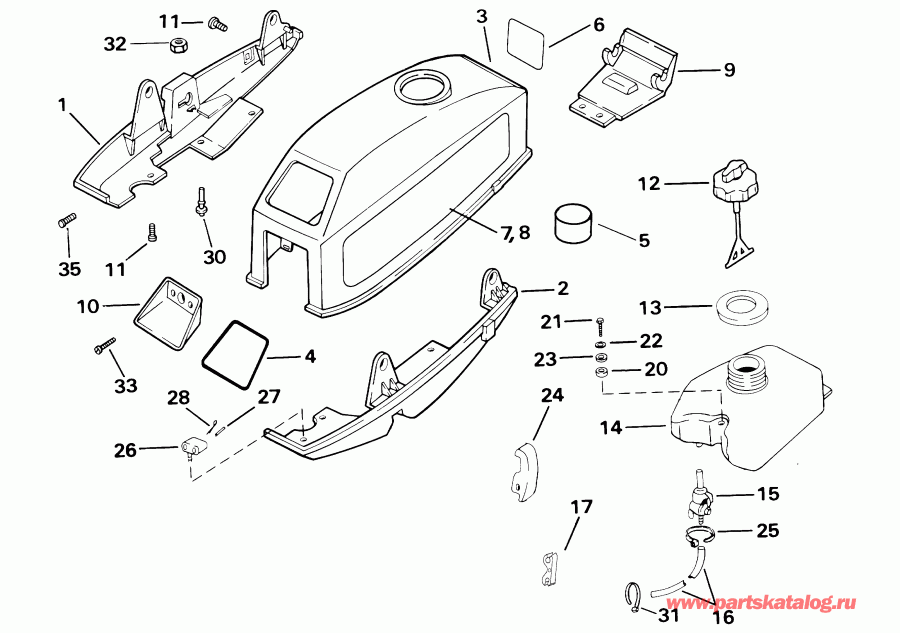 ��������� ��������� Evinrude E3ROSIA Commercial, Rope Start, Tiller,   - tor ������ & Intergral ��������� ��� / tor Cover & Intergral Fuel Tank
