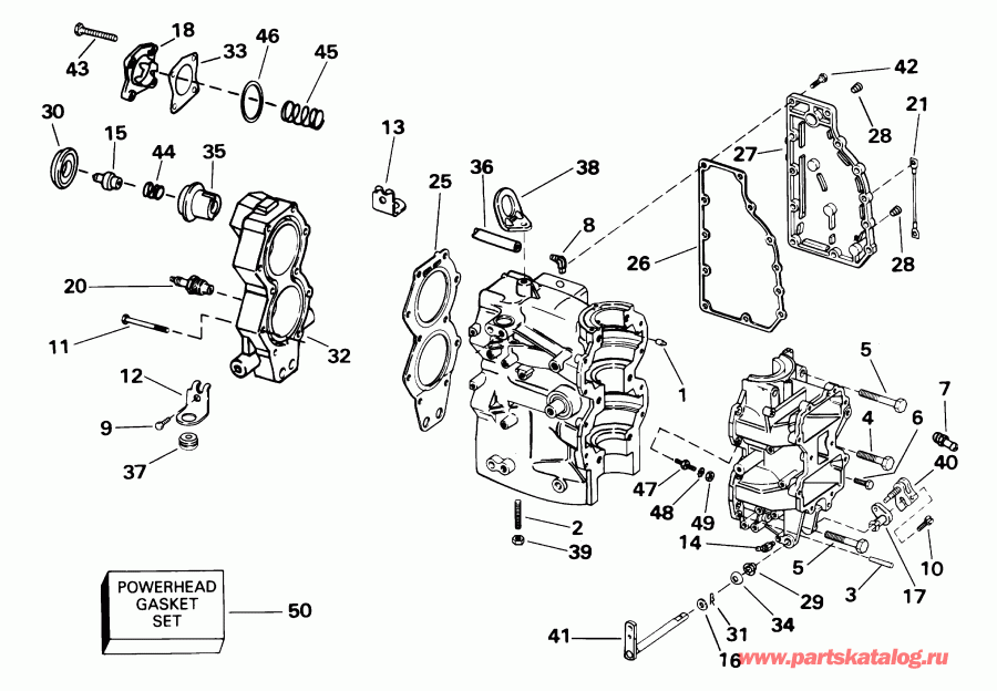 ��������� Evinrude E40WRLSIR commercial, rope start, 20 in   - linder & Crankcase / linder & ������ ���������