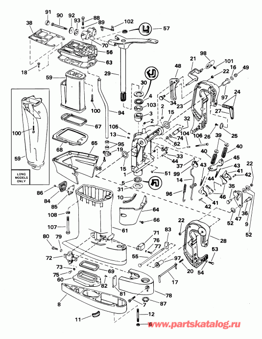 ��������� ��������� Evinrude E40WRLSIR commercial, rope start, 20 in   - dsection