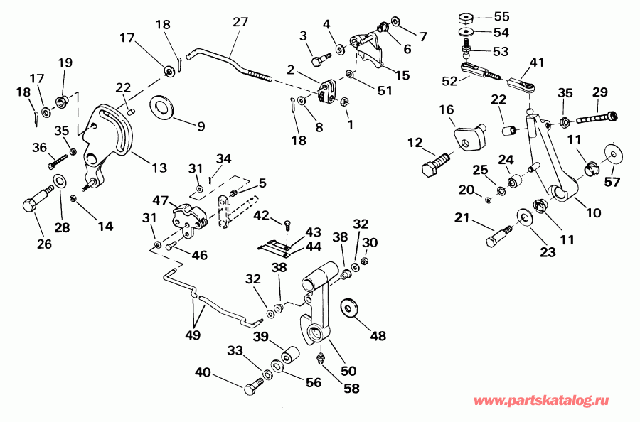 ��������� �������� ����� EVINRUDE E55WRLSIR commercial, rope start, 20 in   - ift Throttle Linkage