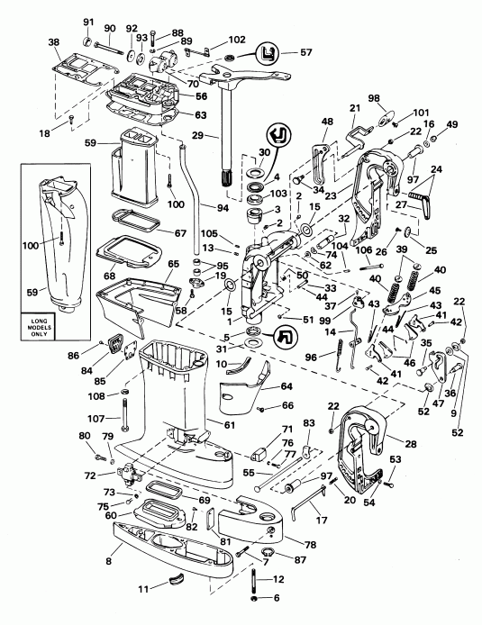 ��������� ����� Evinrude E55WRYSIR commercial, rope start, 25 in   - dsection - dsection