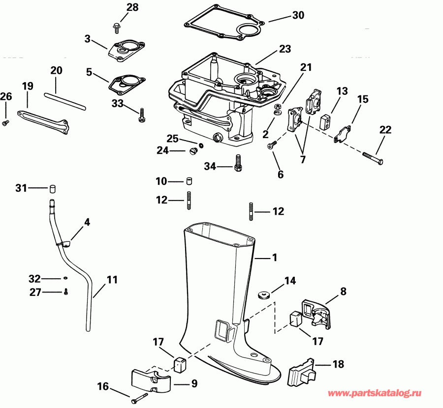 �������� ��������� ����� Evinrude E5R4SIE 4-stroke, rope start, tiller, 15  - haust Housing - haust ������