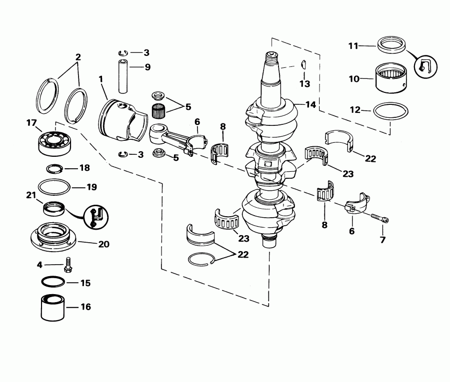 ����� ������� E65WRLSIR commercial, rope start, 20 in   - ank��� & ������� / ankshaft & Piston