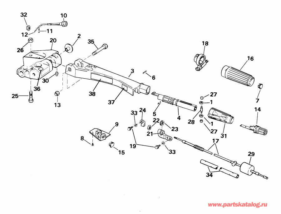   Evinrude E65WRLSIR commercial, rope start, 20 in   - ee Handle - eering Handle