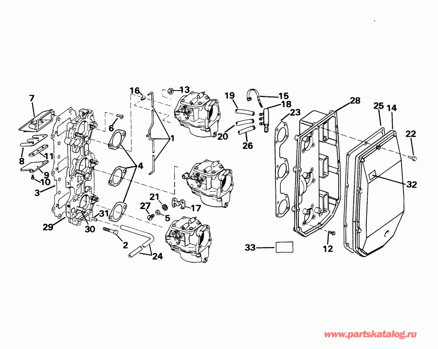 ��������� �������� ����� Evinrude E65WRYSIR commercial, rope start, 22.5 i  - take Manifold & Air Silencer - take ��������� & Air ���������