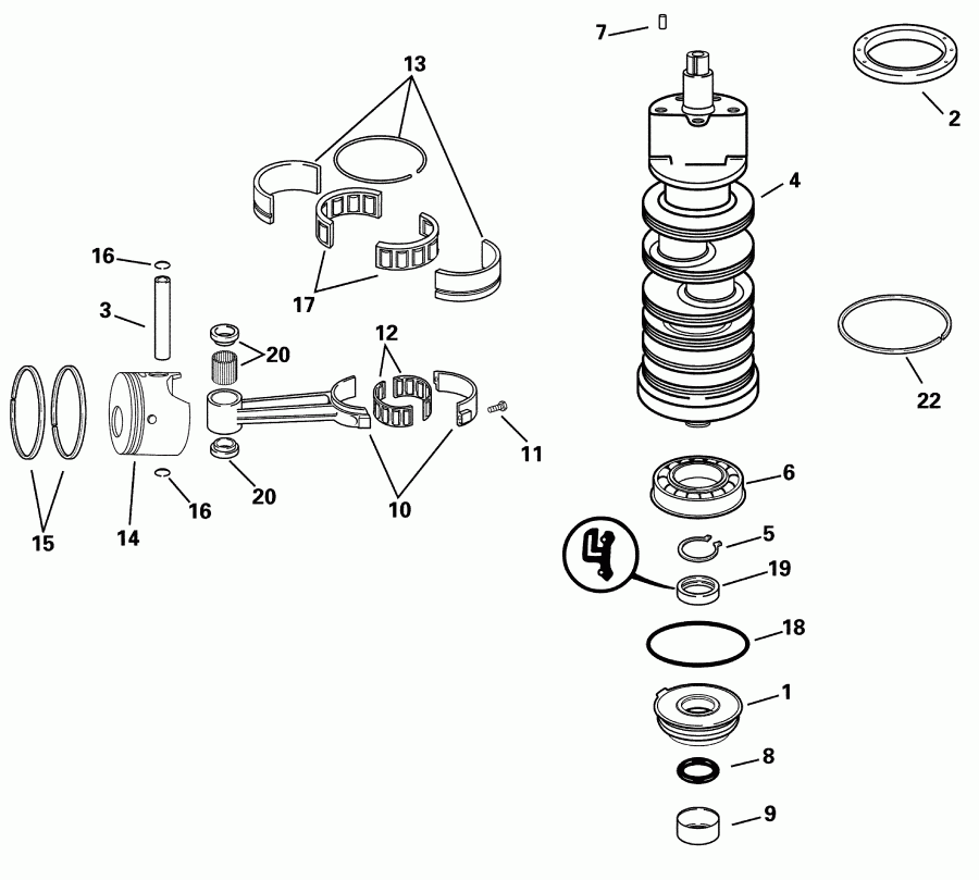 �������� ����� EVINRUDE E75FPLSIF FFI, elec start, TNT, 20 in sh  - ank��� & ������ - ankshaft & Pistons