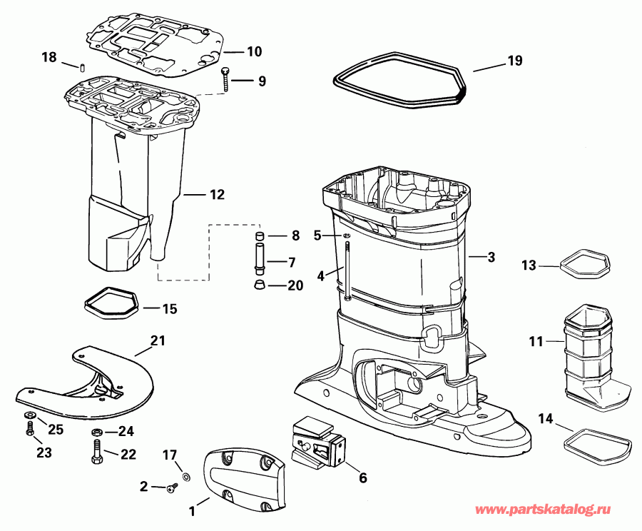 ��������� ��������� Evinrude E75FVLSIF FFI, elec start, TNT, 20 in sh  - haust Housing - haust ������