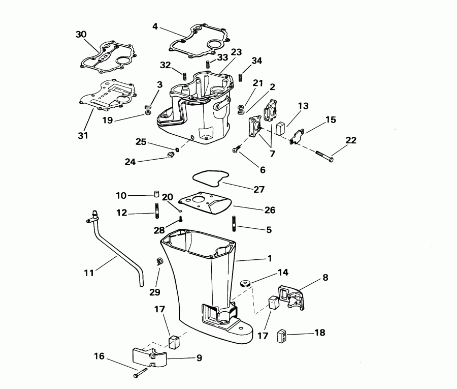 ��������� �������� ����� Evinrude E8RL4SIE 4-stroke, rope start, tiller, 2  - haust Housing - haust ������