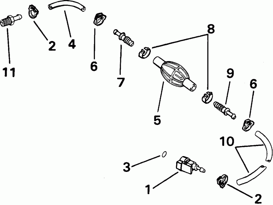 ��������� ��������� EVINRUDE E8WRLSIR Commercial, rope start, tiller,  - el ����� & ��������� ����� / el Hose & Primer Bulb