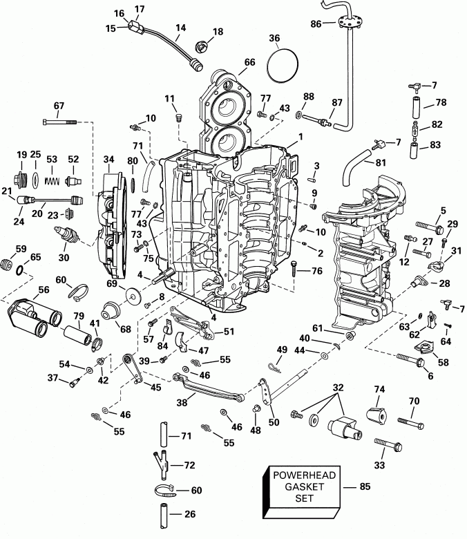 ��������� ����� EVINRUDE E90FVLSIF FFI, elec start, TNT, 20 in sh  - linder & Crankcase