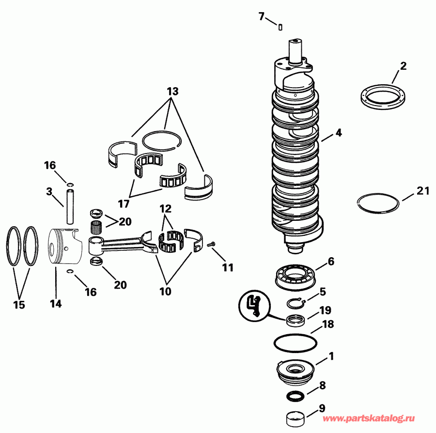 �������� ����� EVINRUDE RE135FCSIF FFI, elec start, TNT, 25 in s  - ankshaft & Pistons
