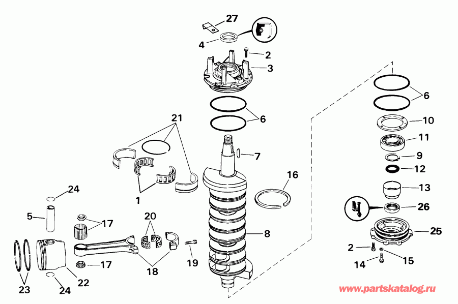 ��������� ��������� ������� RE225FHSIF FFI, elec start, TNT, 20 in s  - ankshaft & Piston