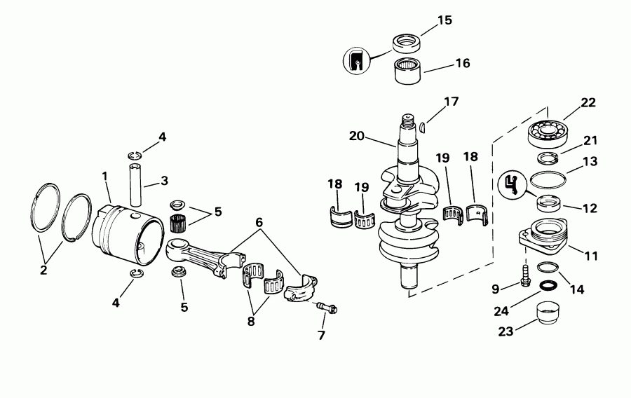 �������� ��������� ����� Evinrude SE25RDSIE rope start, tiller, 15 in shaf  - ank��� & ������� - ankshaft & Piston