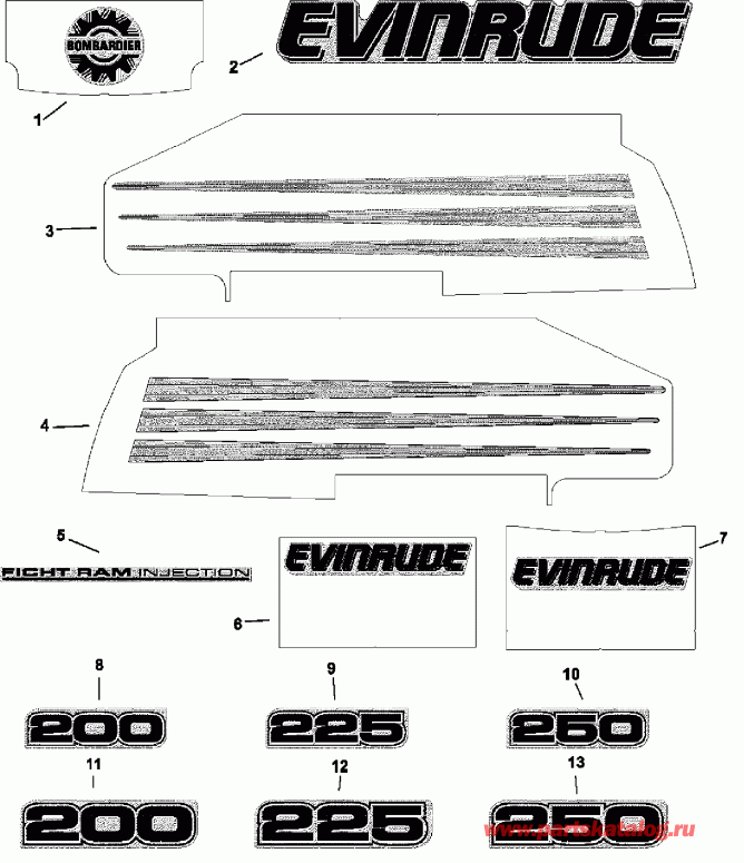����� EVINRUDE E225FCZSNF Ficht RAM Injection, 30 in.,   - ����� Models