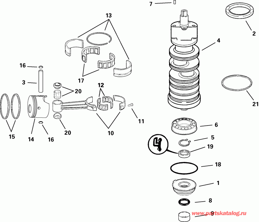 �������� ��������� ����� EVINRUDE E115FPXSTB  - ankshaft & Pistons