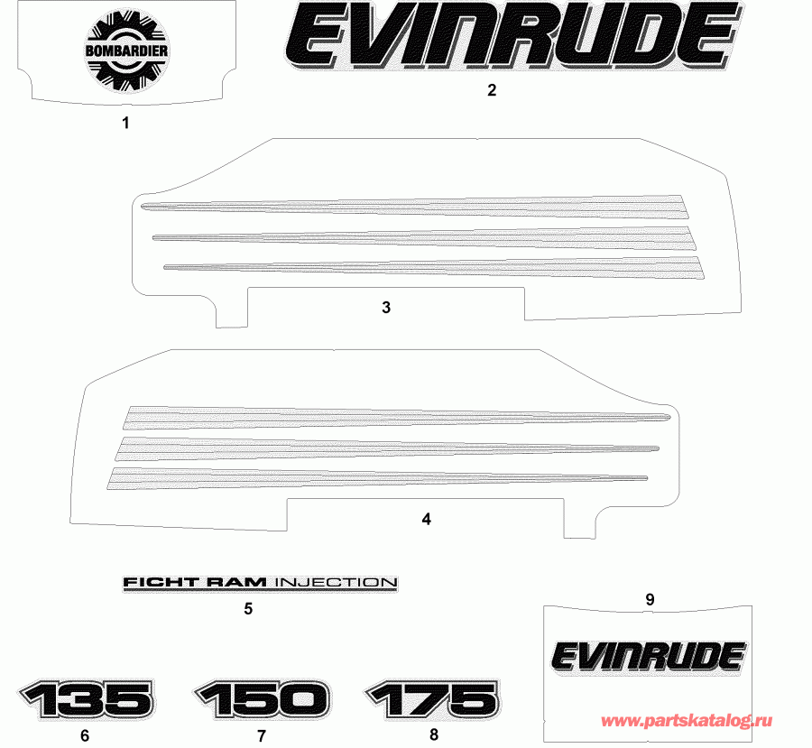 ����� Evinrude E175FSLSTM  - cals White Models / cals ����� Models