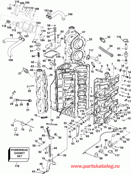 ��������� ����� Evinrude E200FCXSTM  - linder & Crankcase - linder & ������ ���������