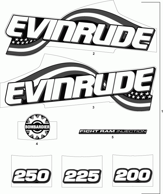    Evinrude E200FSLSTM  -  Flag Set