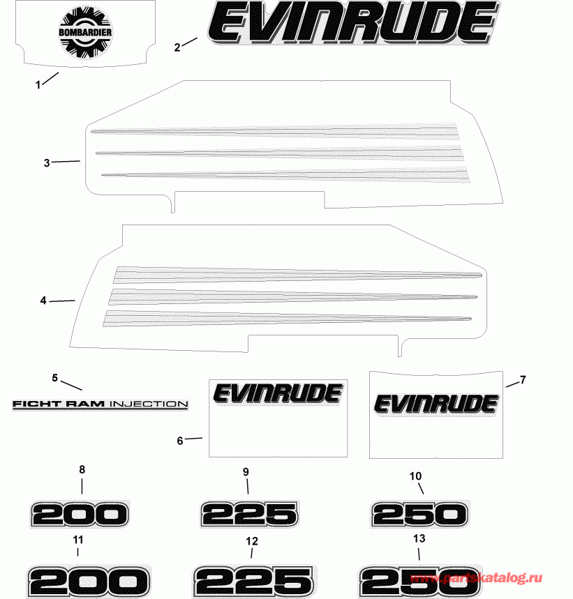 ��������� ��������� EVINRUDE E225FHLSTA  - White Models - ����� Models