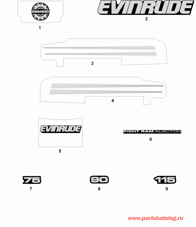  EVINRUDE E90FSLSTB  - cals ������� Models / cals Blue Models