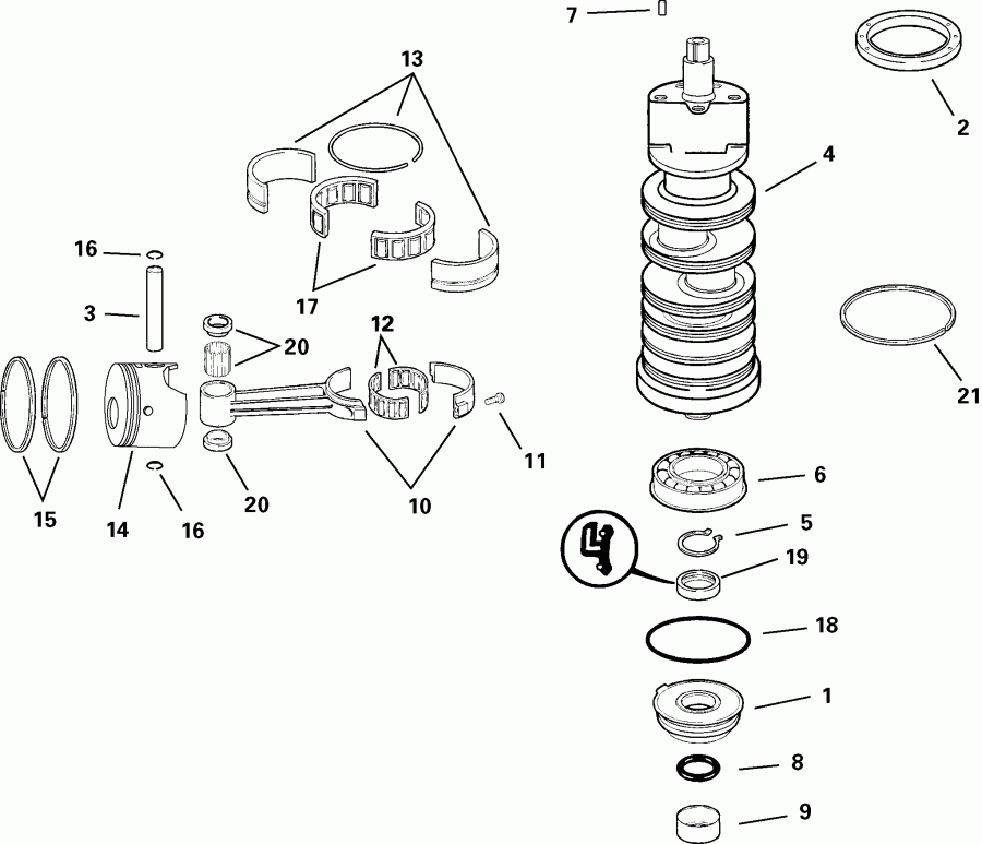 ��������� ��������� EVINRUDE E115FSLSRE  - ankshaft & Pistons / ank��� & ������