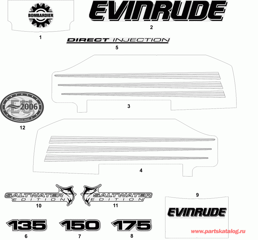   Evinrude E175FPXSRE  - cals White Models / cals  Models