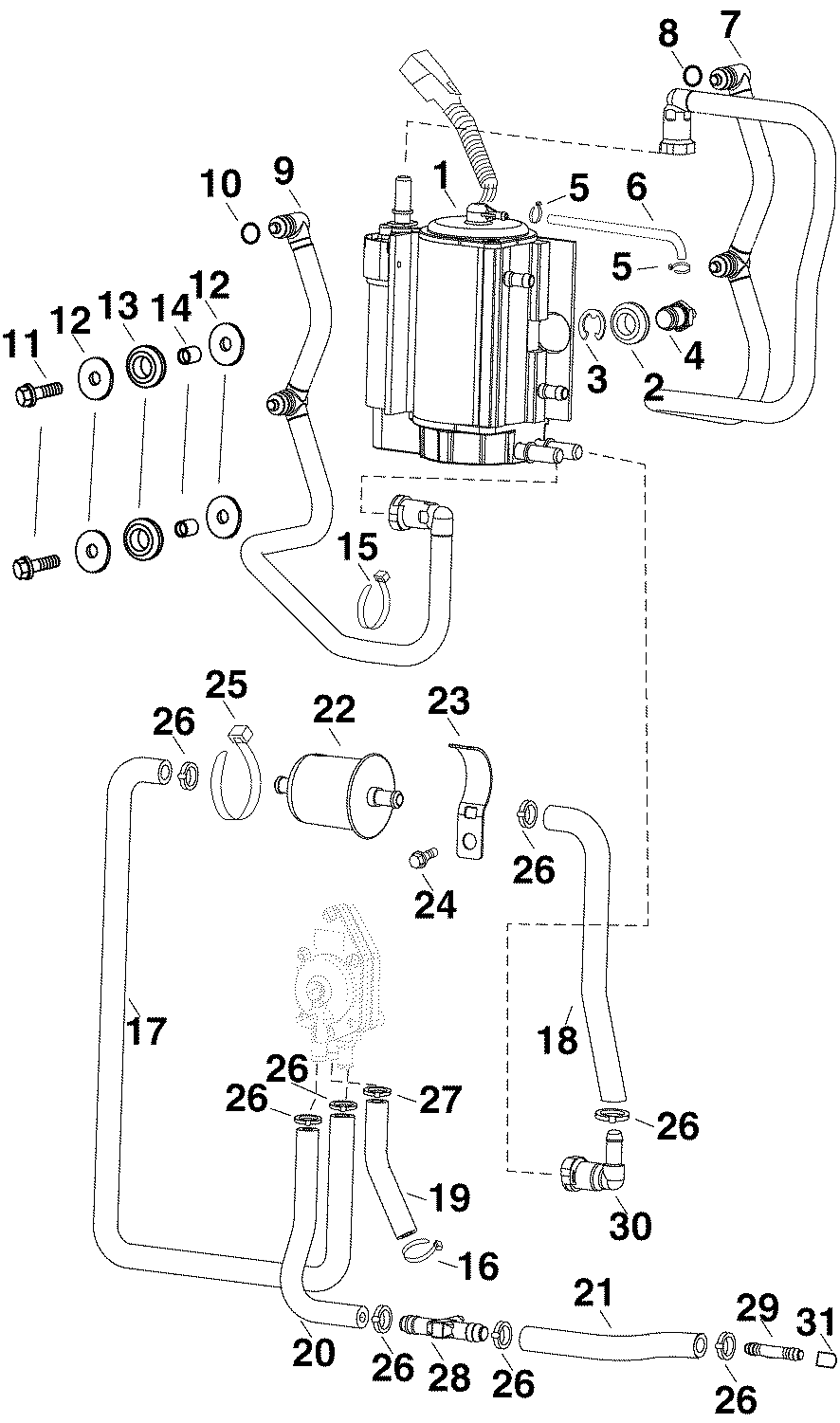 ��������� �������� ����� EVINRUDE E40DRLSRC  - el Vapor Separator & Pump