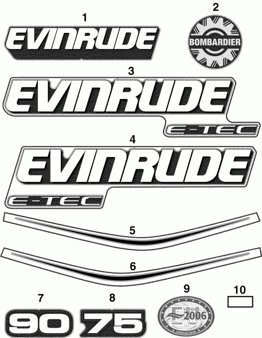 ��������� ��������� EVINRUDE E75DPLSRC  - cals Blue Models