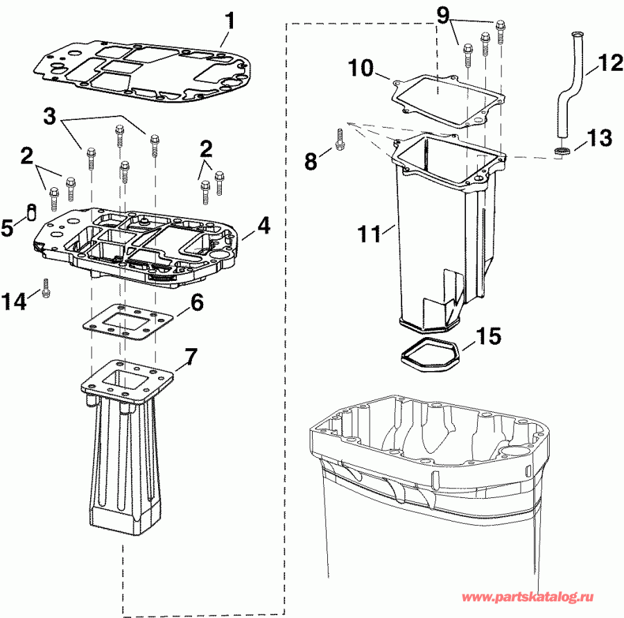 �������� ��������� ����� Evinrude E75DPLSRC  - haust Adapter / Inner Housing