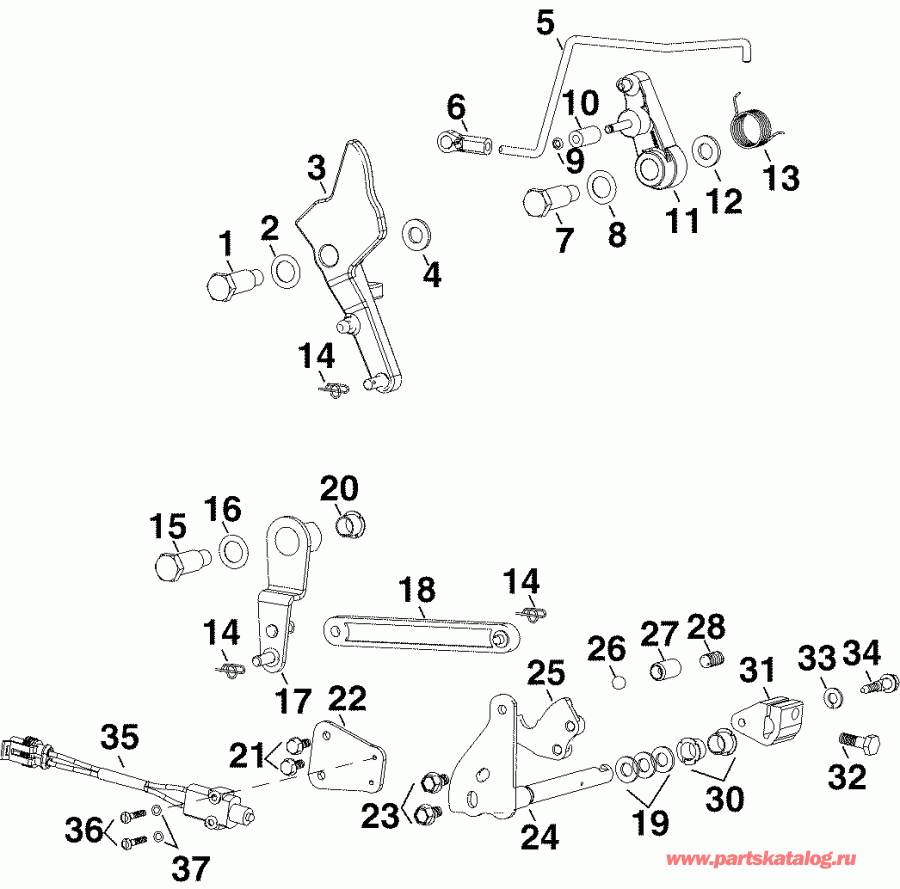 ����� EVINRUDE E75DPLSRC  - rottle & ������������� ��������� / rottle & Shift Linkage