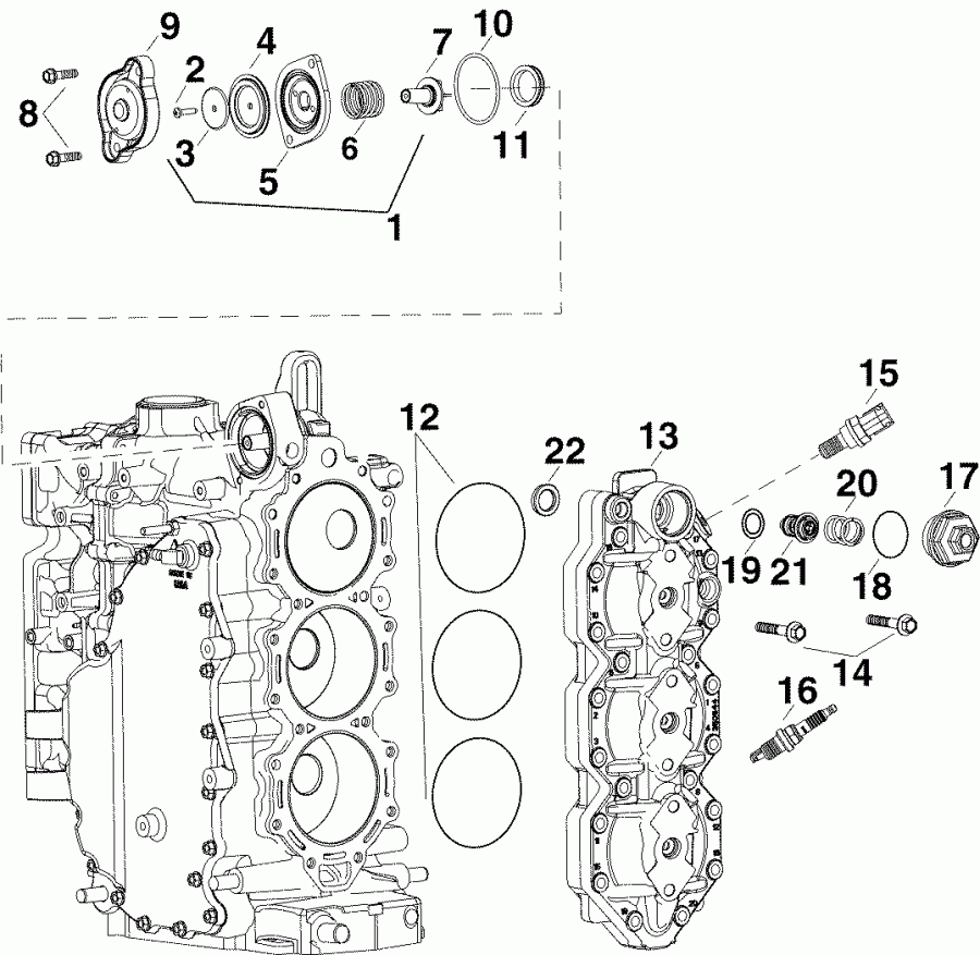��������� EVINRUDE E90DPLSRC  - linder Head & Thermostat