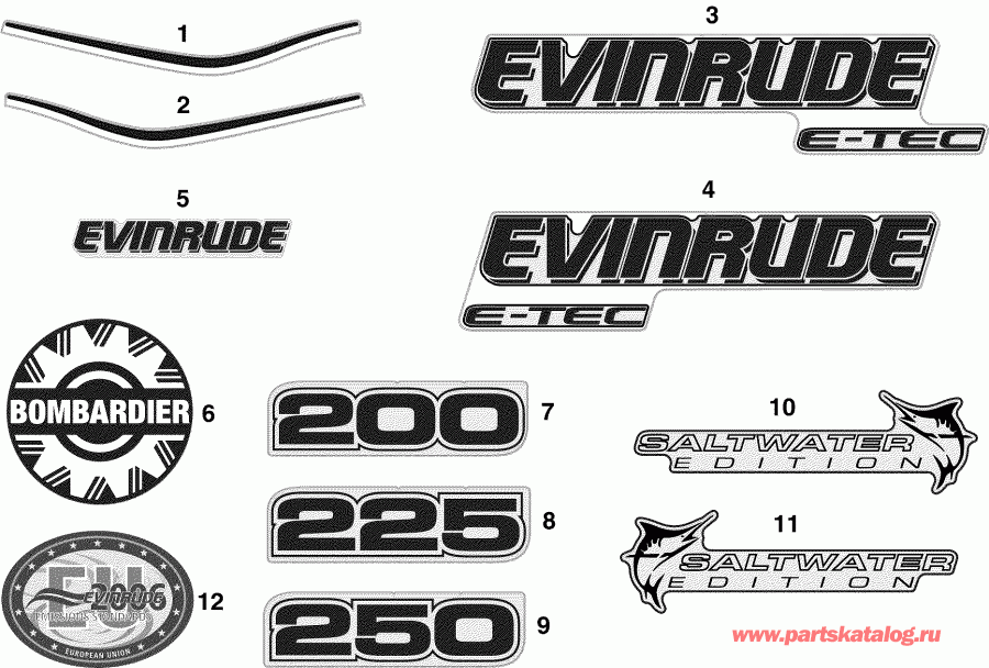 ��������� ����� Evinrude E200DCXSOC  - cals White Models - cals ����� Models