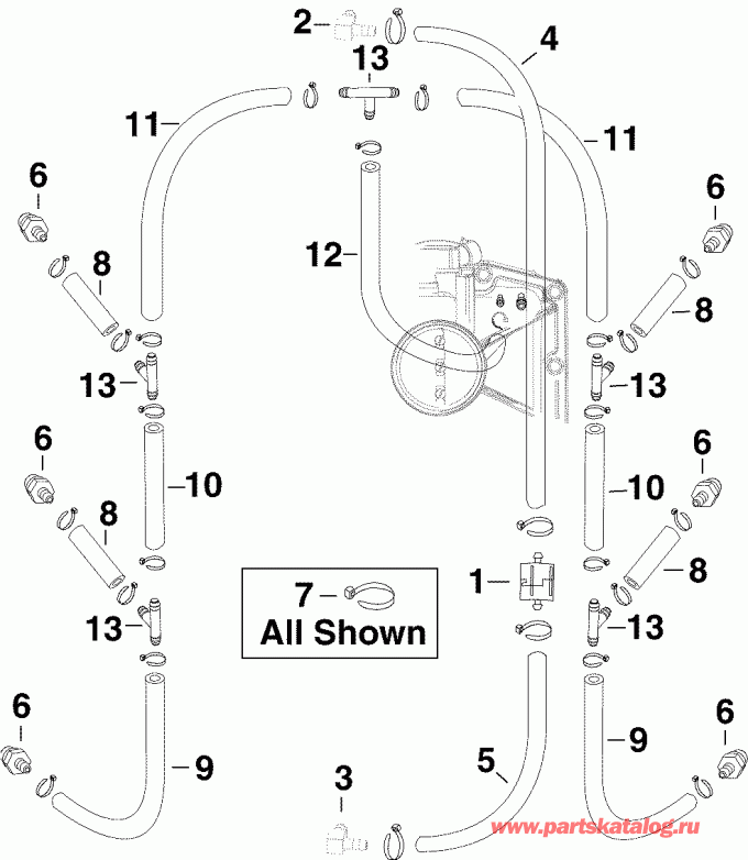 ��������� ��������� EVINRUDE E200DPXSOC  - l Recirculation �����s / l Recirculation Hoses