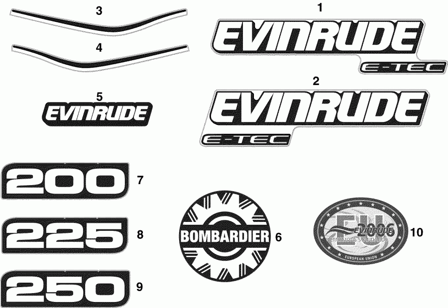 ��������� ����� EVINRUDE E225DCZSOC  - cals ������� Models